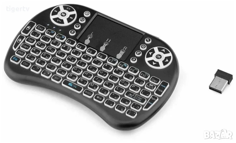 Безжична Клавиатура с кирилица, Светеща I8 Li-Ion Батерия, TouchPad,за компютър с ГАРАНЦИЯ, снимка 1