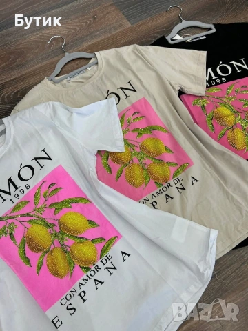 Дамска тениска с камъни и лимони