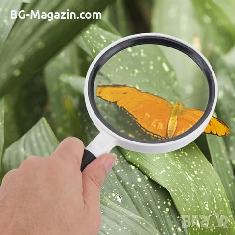 Увеличителна ръчна лупа за четене 4X увеличение стъклена леща деца насекоми работа с дръжка джобна, снимка 15 - Други инструменти - 50920329