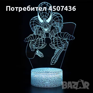 Холограмна 3D LED лампа Spider Man-дистанционно управление 16 цвята+други режими на управление , снимка 3 - Настолни лампи - 50487698