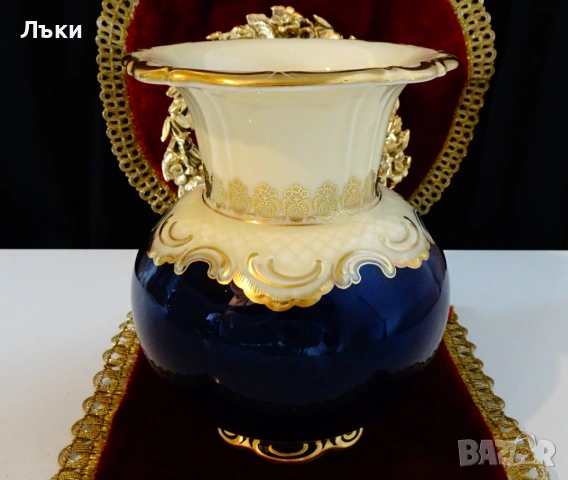 Порцеланова ваза,баварски порцелан Schumann,злато,кобалт.  , снимка 2 - Вази - 53404996