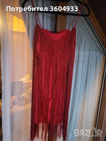 Червена рокля с ресни , снимка 3 - Рокли - 44172865