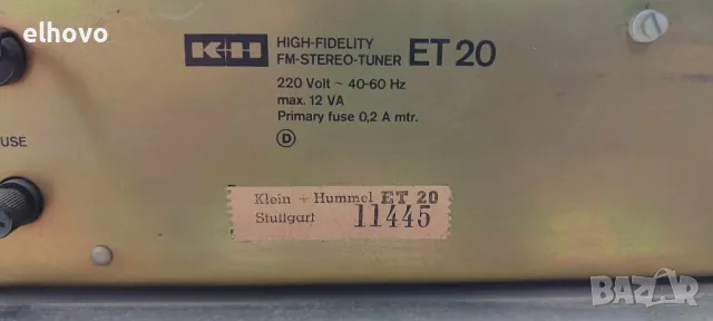 Стерео тунер Klein+Hummel ET 20, снимка 5 - Ресийвъри, усилватели, смесителни пултове - 47300781