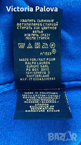 POLO RALPH LAUREN син памучен пуловер с V - образно деколте, снимка 10 - Блузи - 53541873