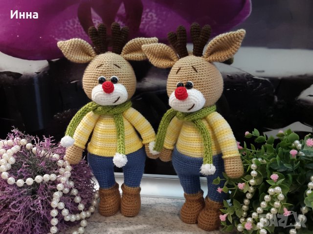 Подарък за Коледа. Елен /Комет/, Ръчно изработена, Плетена играчка, снимка 4 - Плюшени играчки - 42628200