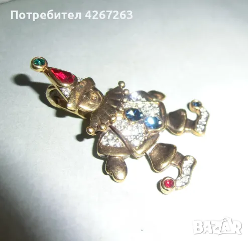 Позлатена висулка палячо с подвижни елементи и разноцветни кристалчета, снимка 7 - Колиета, медальони, синджири - 49249507