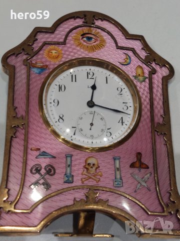 Каретен часовник-Сребърен гилеше  емайл часовник/Silver and Guilloche enamel Carriage Clock/, снимка 8 - Колекции - 38836804