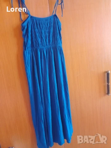 Синя дълга рокличка над глезените памук, снимка 3 - Рокли - 51081619