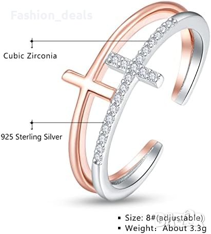 Нов регулируем отворен сребърен пръстен с кръст за Жени Подарък   , снимка 5 - Гривни - 41758072