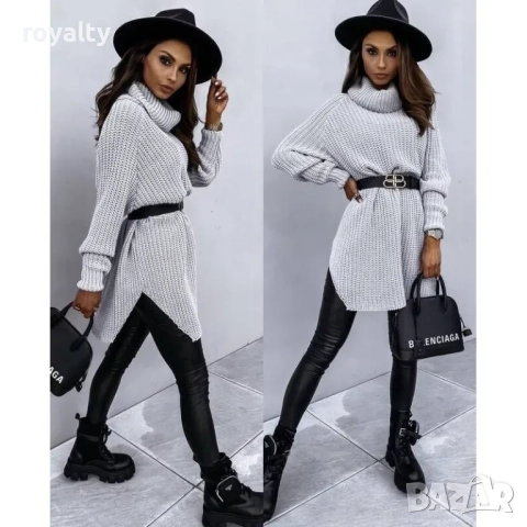 Дамска плетена туника с поло-яка за зимата Различни цветове , снимка 2 - Туники - 52163069