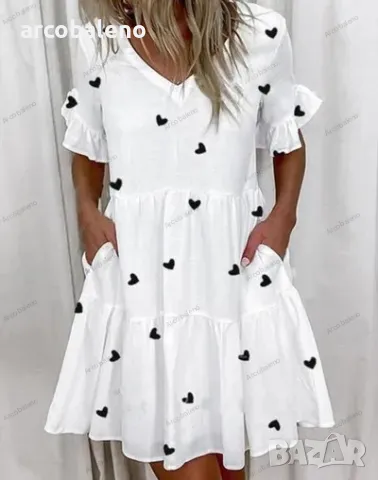 Свободна модна с V-образно деколте къса рокля с джоб и волан, 10цвята , снимка 9 - Рокли - 50133940