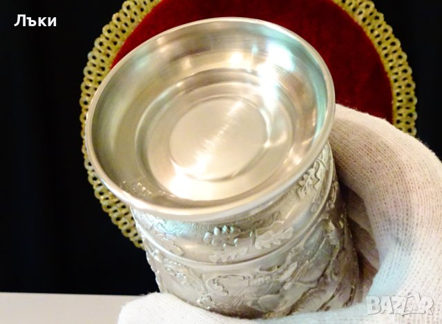 Бокал от калай с ловец и елени 10 см. , снимка 9 - Антикварни и старинни предмети - 41694858