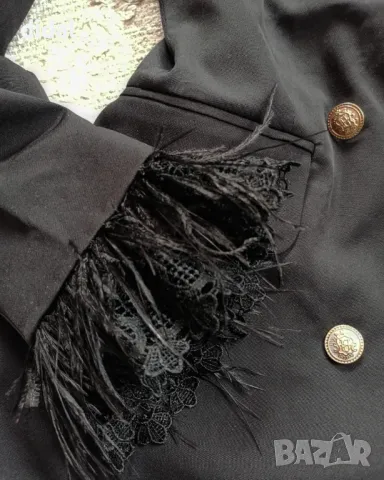 Бутиково сако с дантела и щраусови пера , снимка 3 - Сака - 47310578