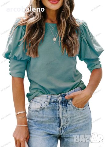 Едноцветна дамска блуза с буф ръкав, 6цвята, снимка 16 - Блузи с дълъг ръкав и пуловери - 42126955