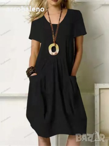 Ежедневна дамска свободна суинг рокля с джобове, 4цвята , снимка 5 - Рокли - 40027712