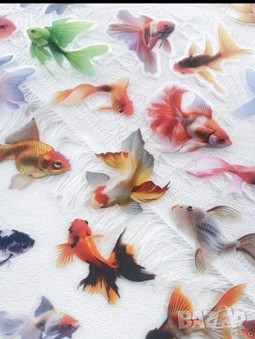 Риба Риби Рибки Аквариум 50 бр самозалепващи лепенки стикери за украса декор картонена торта др, снимка 5 - Други - 51381036