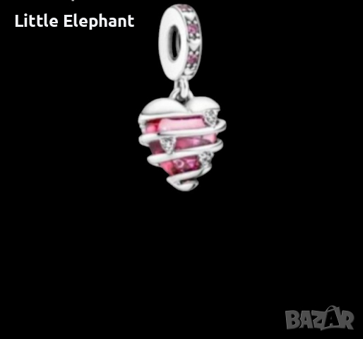 Сребърен висящ елемент Пандора сърце,колекция"Hearts",dark pink/ново