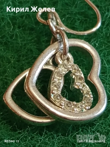 Елегантна сребърна обеца във формата на сърце с инкрустирани кристали 40017, снимка 3 - Обеци - 52686292