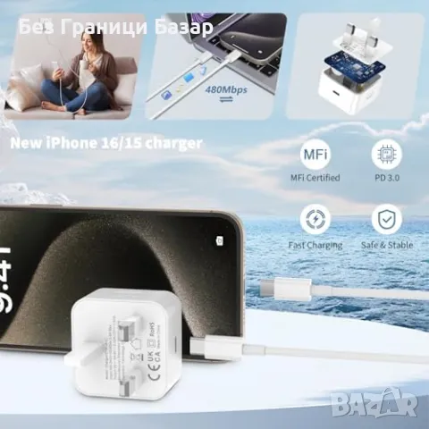 Ново 20W USB-C зарядно + кабел за iPhone 15/16 и iPad Pro - 3 броя, снимка 5 - Аксесоари за Apple - 48205898
