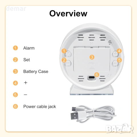Lafocuse Цифров будилник с нощна лампа, 4.3" кръгъл LED дисплей, снимка 8 - Друга електроника - 53731975