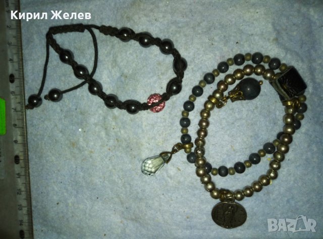 2 АРТ ГРИВНИ от ХЕМАТИТ и БРОНЗ с КРИСТАЛИ и СРЕБРИСТА ИКОНКА РЪЧНАХ ИЗРАБОТКА 56831