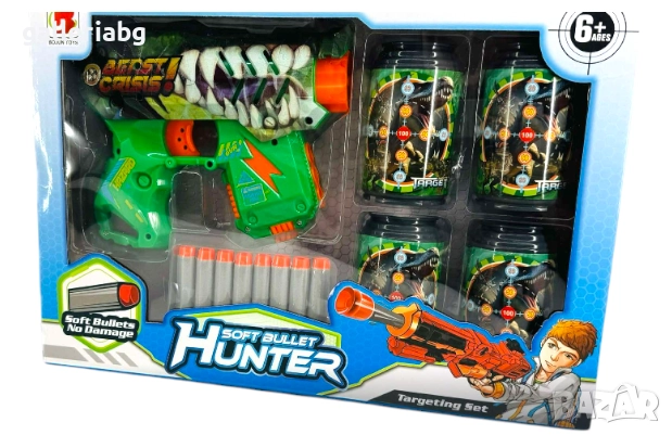 Играчка бластер с меки стрели + мишени