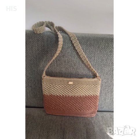 Дамска плетена чанта, беж и кафяво, ръчно изработена, снимка 8 - Чанти - 42698885
