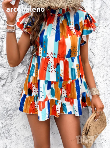 Ежедневно дамско горнище с къс ръкав с щампа, снимка 6 - Ризи - 44546338