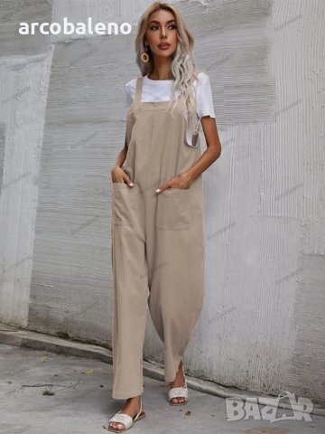 Дамски моден едноцветен гащеризон без ръкави и с тиранти, 9цвята, снимка 3 - Гащеризони - 41739942