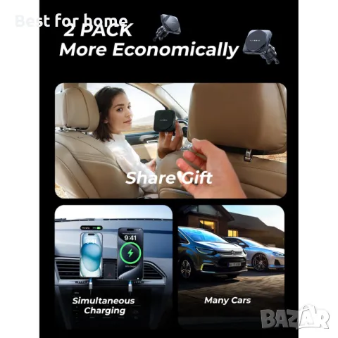 Магнитно бързо зарядно/ стойка за телефон от М6 15W , снимка 2 - Зарядни за кола - 48821616