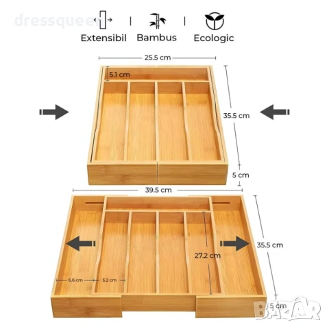 4732 Бамбуков разтегателен разделител за прибори, снимка 4 - Други - 53779823