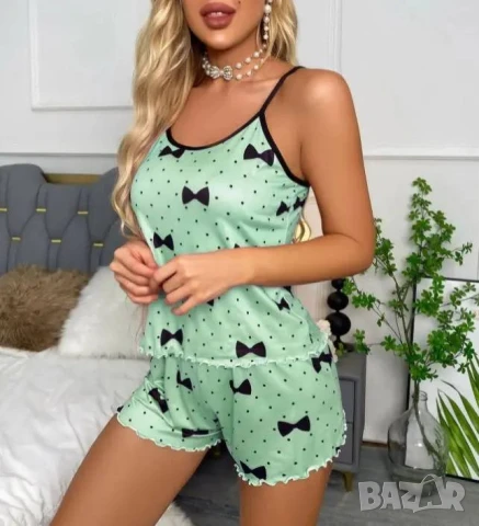 Дамски пижами в розово синьо и зелено, снимка 3 - Пижами - 50761460