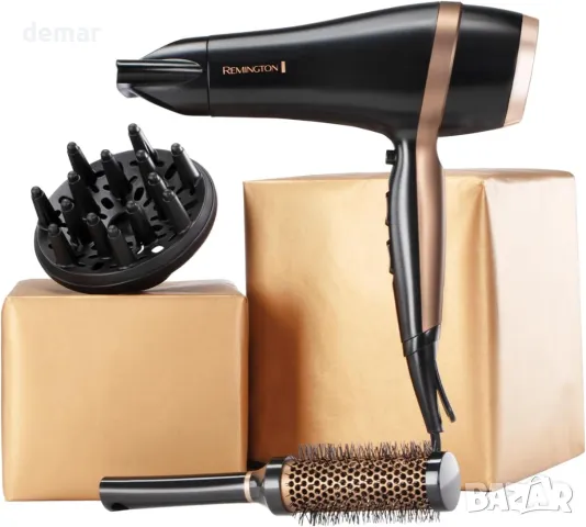 Сешоар Remington подаръчен комплект с концентратор и дифузер, керамичен, йонен, чанта, 2000 W, черен, снимка 3 - Сешоари - 47710020