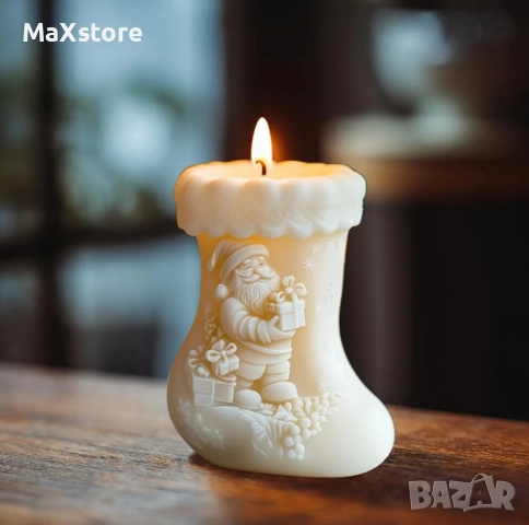 3D Коледен ботуш с дядо Коледа Силиконов молд за свещи гипс сапун смола 