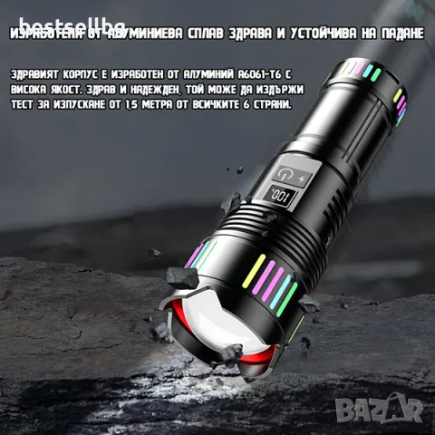 Мощен лазерен фенер акумулаторен лед ръчен прожектор Power Bank зарядно, снимка 7 - Къмпинг осветление - 47661899