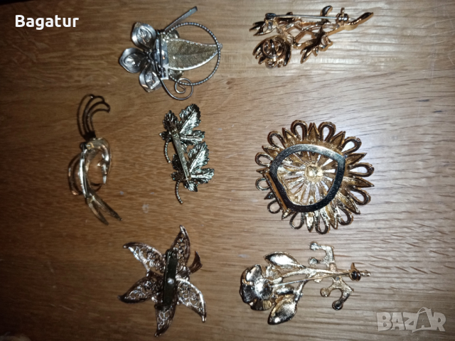 Лот 7бр,брошки,стари,жълти,винтидж,позлата,, снимка 4 - Антикварни и старинни предмети - 44623074