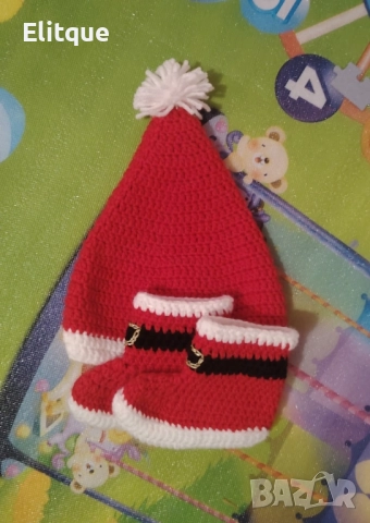 коледен комплект шал и чорапи плетени, снимка 2 - Декорация за дома - 52468227