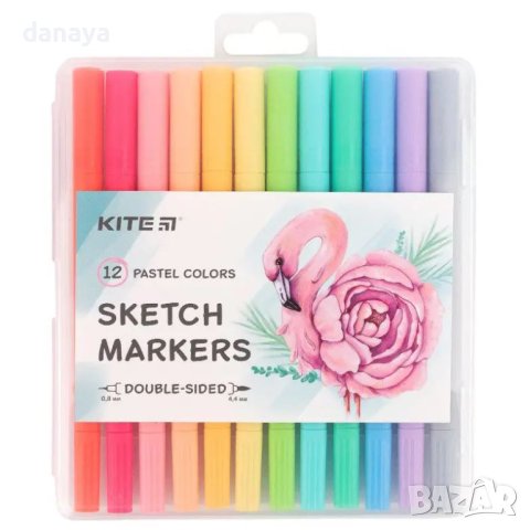3876 Двойни флумастери тип четка и тънкописец Sketch Kite 12 пастелни цвята, снимка 6 - Ученически пособия, канцеларски материали - 41726733