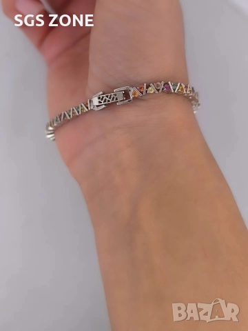 нежна сребърна гривна с мултитурмалин, снимка 2 - Гривни - 52747085