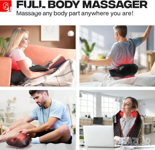 Масажор за врата и раменете с топлина, масажор за гръб, дълбокотъканен масажор за жени и мъже, машин, снимка 8 - Масажори - 53771436