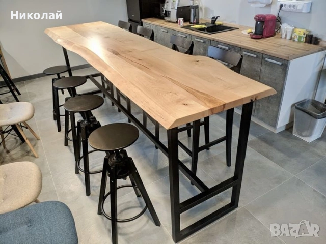 бар маса от масив и желязо , снимка 6 - Маси - 53556156