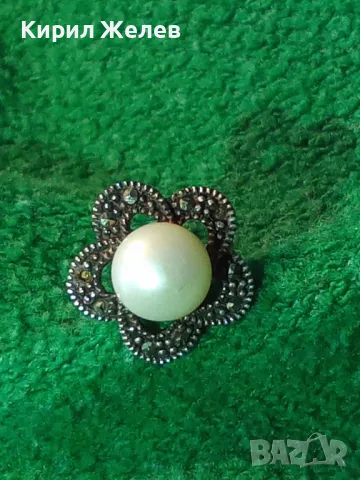 СКЪПОЦЕННА СРЕБЪРНА ПЕРЛЕНА ОБЕЦА СРЕБРО 925 с НАТУРАЛНА БЯЛА ПЕРЛА и ФАСЕТИРАНИ МАРКАЗИТИ 45514, снимка 15 - Обеци - 49757538