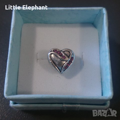 Елемент Пандора сърце с кристали,dark pink/нов