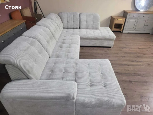 ПРОМОЦИЯ!!!Бежов П-образен ъглов диван от плат рипсено кадифе Nixon, снимка 12 - Дивани и мека мебел - 52829958