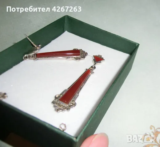 Разкошни старинни обици ар деко стил с карнеол и марказити, снимка 4 - Обеци - 49132904