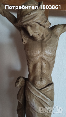 Голям кръст Разпятие Христово от дърво и смола /подписан, снимка 2 - Антикварни и старинни предмети - 44701621