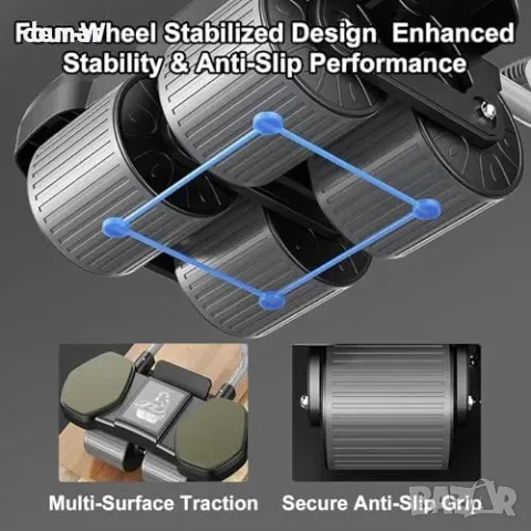 Уред за коремни преси Ab Roller Wheel с подложки за лакти и 4-колесна стабилна конструкция за, снимка 5 - Спортна екипировка - 55827448