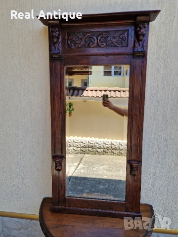 Голямо антикварно английско огледало масив с дърворезба , снимка 7 - Антикварни и старинни предмети - 51083702