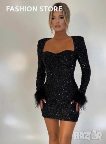 Блестяща секси рокля с пера
