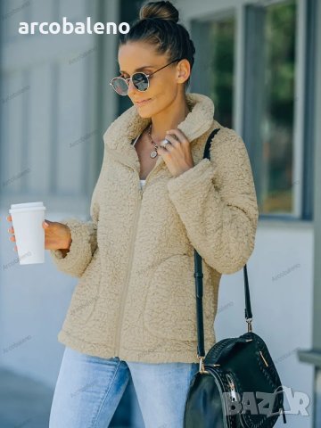 Дамско есенно-зимно топло яке с имитация на агнешки косъм, 6цвята , снимка 14 - Якета - 42090914